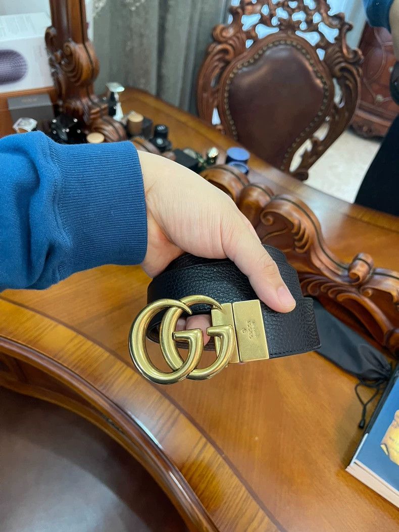 Gucci gucci reversible leather belt with gold buckle-dmc Size ONE SIZE - 2 Thumbnail