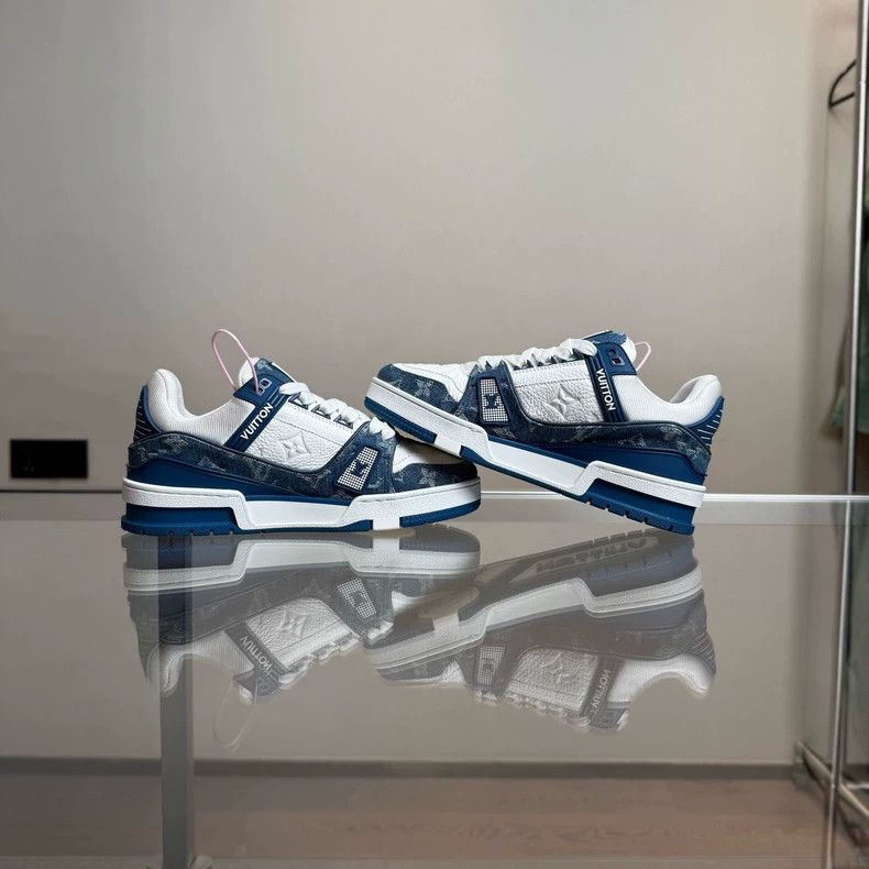 Louis Vuitton lv trainer white blue denim sneakers-dmc Size US 5.5 / EU 38 - 4 Thumbnail