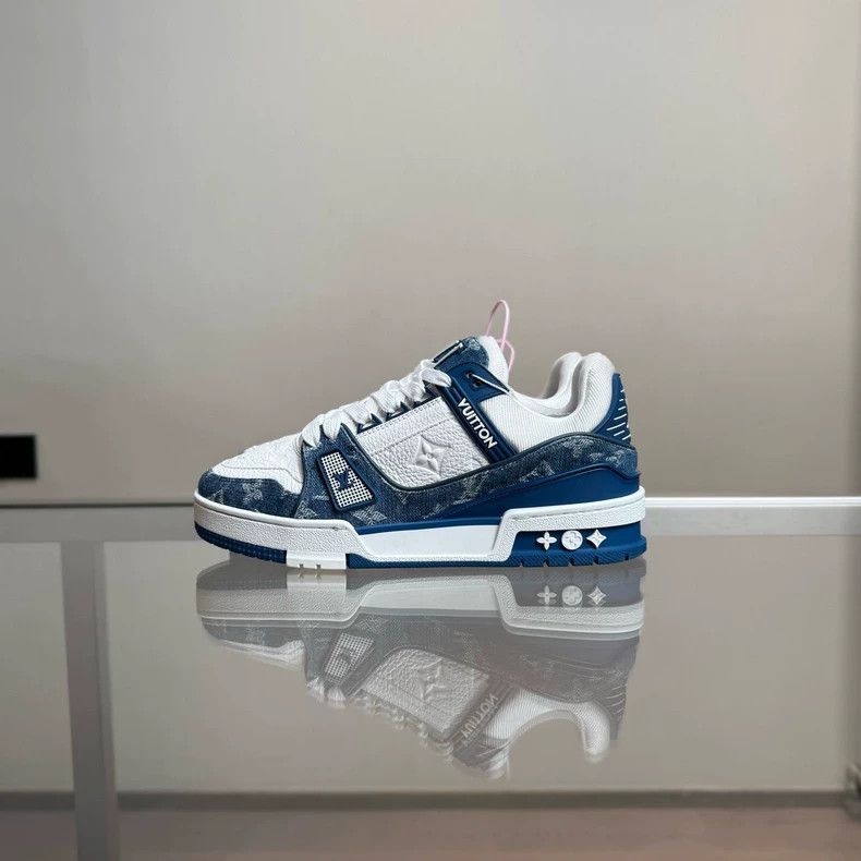 Louis Vuitton lv trainer white blue denim sneakers-dmc Size US 5.5 / EU 38 - 3 Thumbnail