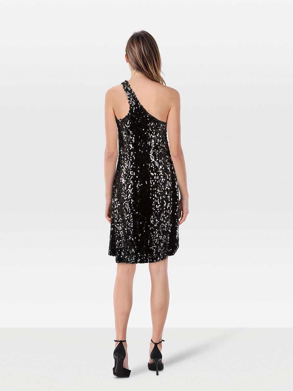 Halston Heritage Black Sequin One Shoulder Dress Size S / US 4 / IT 40 - 2 Thumbnail