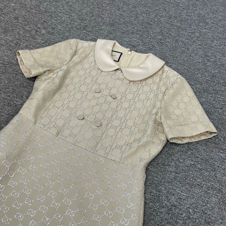 Gucci gucci printed doll collar dress in beige-dmc Size US 36 / EU 52 - 3 Thumbnail