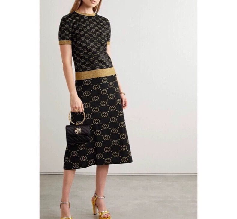 Gucci gucci black gold knitted skirt xxs-dmc Size US 26 / EU 42 - 2 Thumbnail