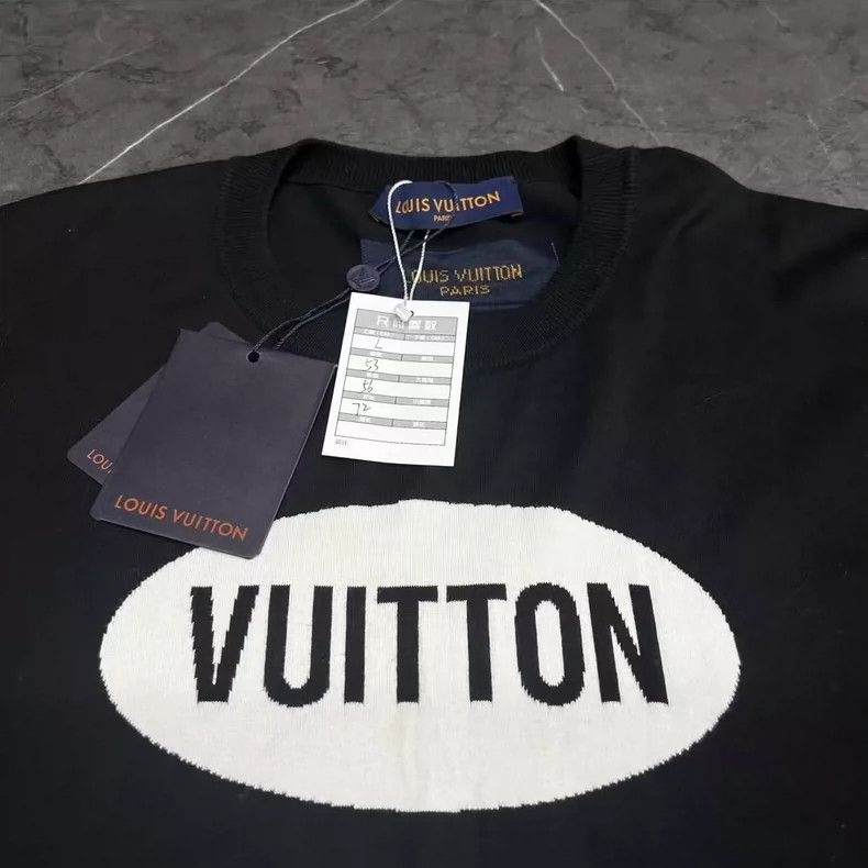 louis vuitton black logo knit short sleeve shirt-dmc