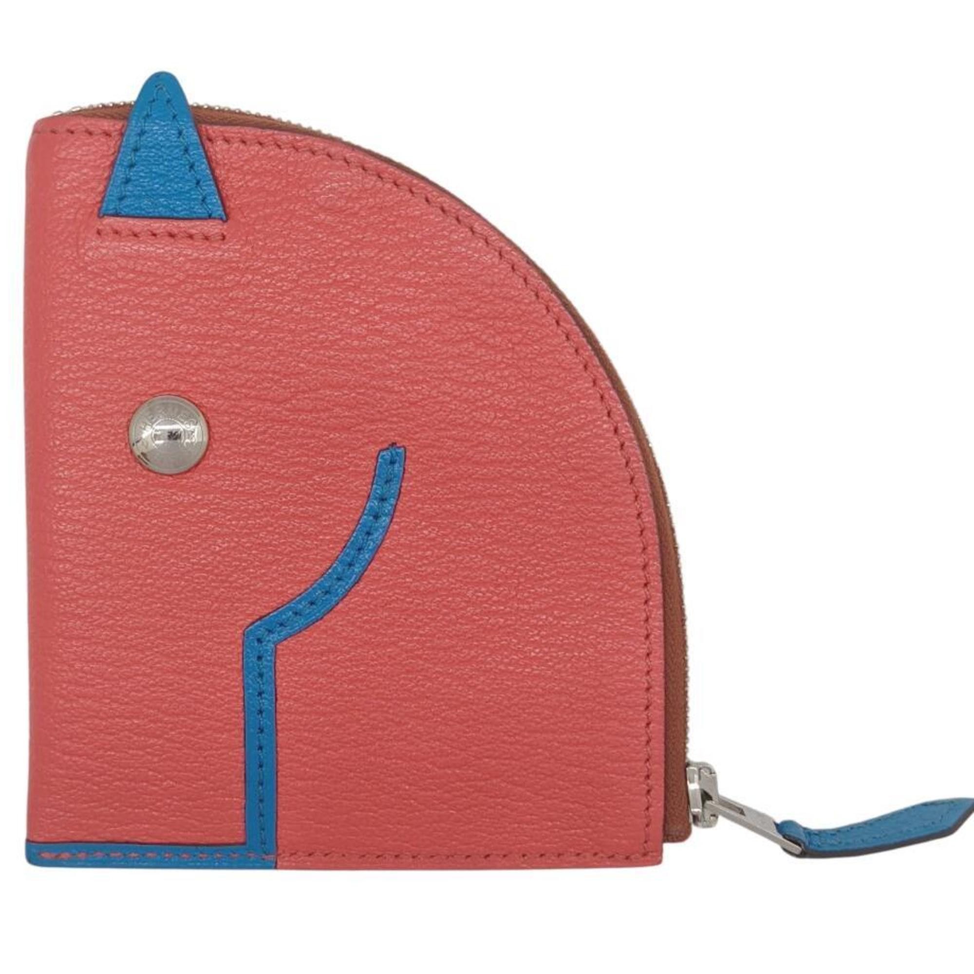 Hermes HERMES Horse Cheval Paddock Chevre Rose Texas Blue Frida Y Engraved Wallet/Coin Case Business Card Holder/Card Pink Women's Size ONE SIZE - 2 Thumbnail