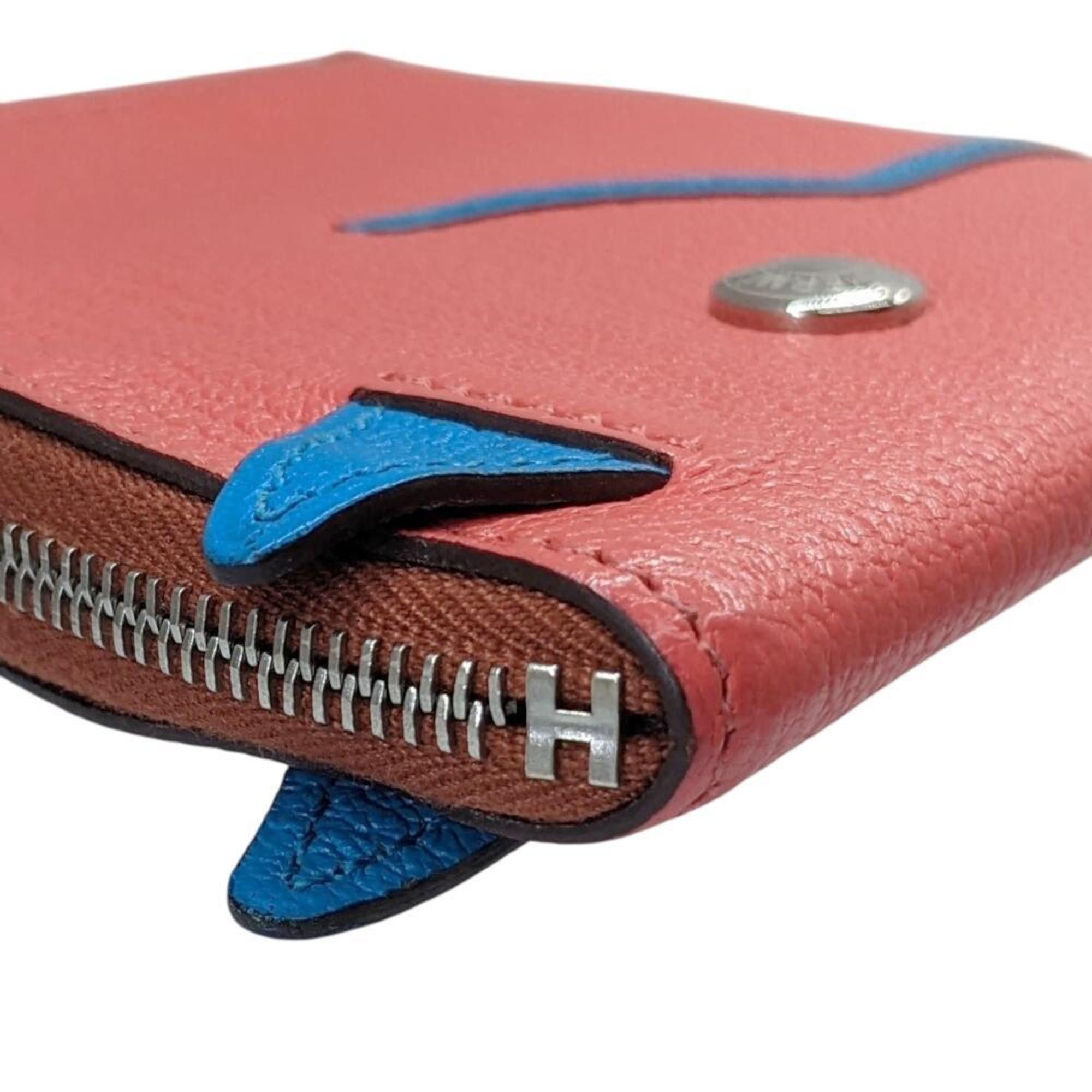 Hermes HERMES Horse Cheval Paddock Chevre Rose Texas Blue Frida Y Engraved Wallet/Coin Case Business Card Holder/Card Pink Women's Size ONE SIZE - 5 Thumbnail