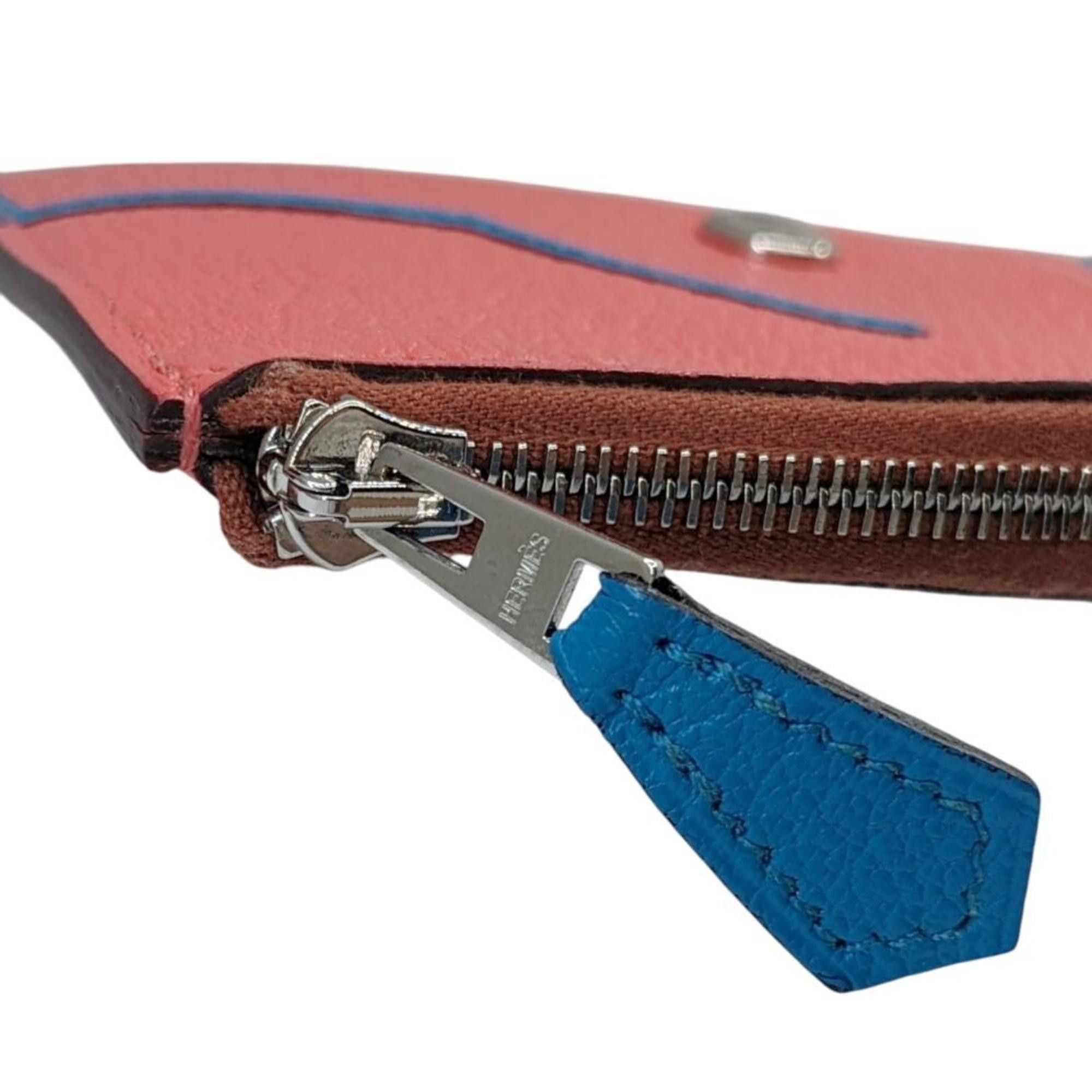 Hermes HERMES Horse Cheval Paddock Chevre Rose Texas Blue Frida Y Engraved Wallet/Coin Case Business Card Holder/Card Pink Women's Size ONE SIZE - 4 Thumbnail