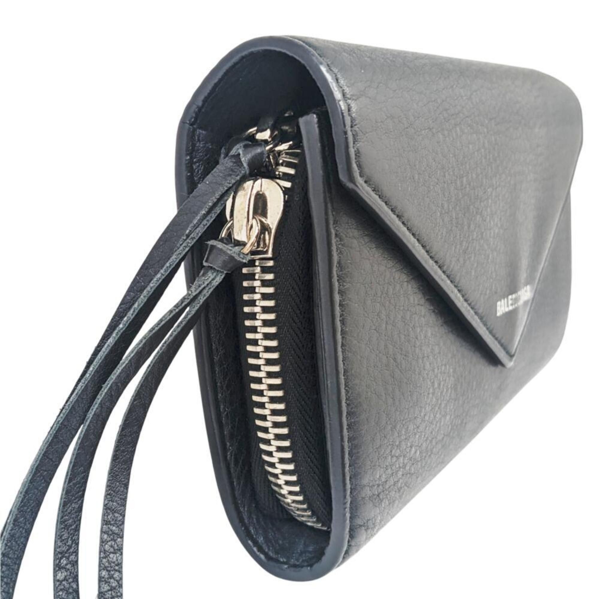Balenciaga BALENCIAGA Paper Manny Leather Black 371661 Large Wallet Long Men's Women's Size ONE SIZE - 4 Thumbnail