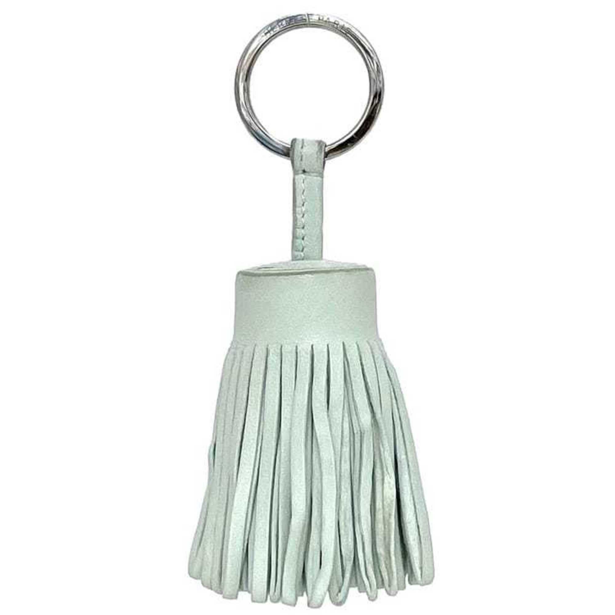 Hermes Key Ring Carmen f-23342 Light Green Leather W Stamp HERMES Charm Bag Holder Tassel Women's