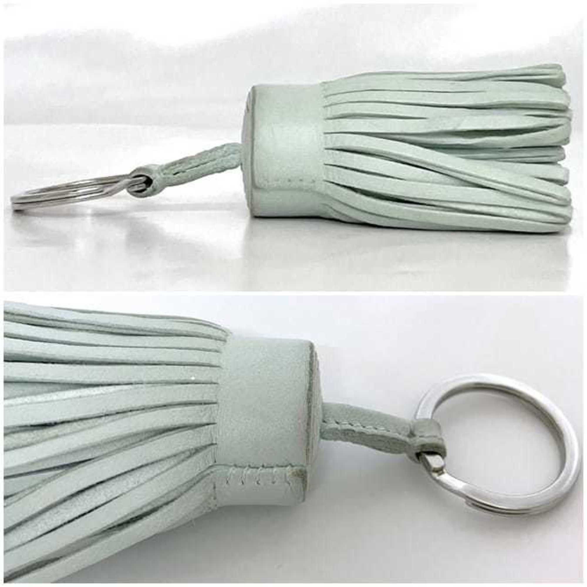 Hermes Key Ring Carmen f-23342 Light Green Leather W Stamp HERMES Charm Bag Holder Tassel Women's