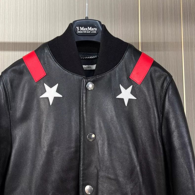 Givenchy Stars Leather Baseball Jacket-dmc