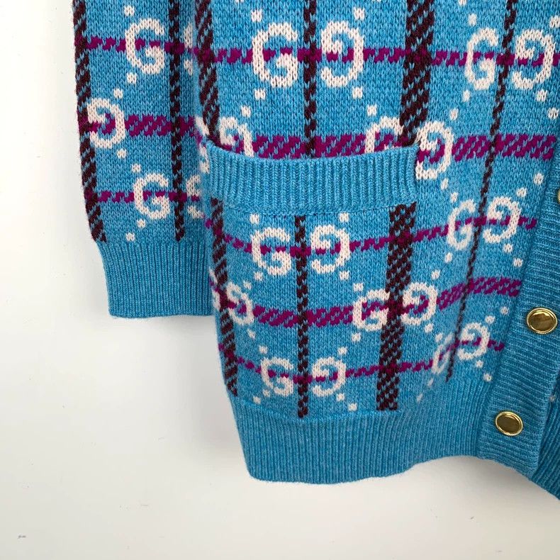 Gucci blue gg wool knitted cardigan by gucci-dmc Size M / US 6-8 / IT 42-44 - 4 Thumbnail
