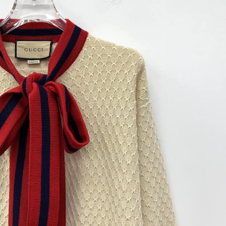 Gucci beige striped bow tie knit cardigan-dmc Size US XS / EU 42 / 0 - 3 Thumbnail