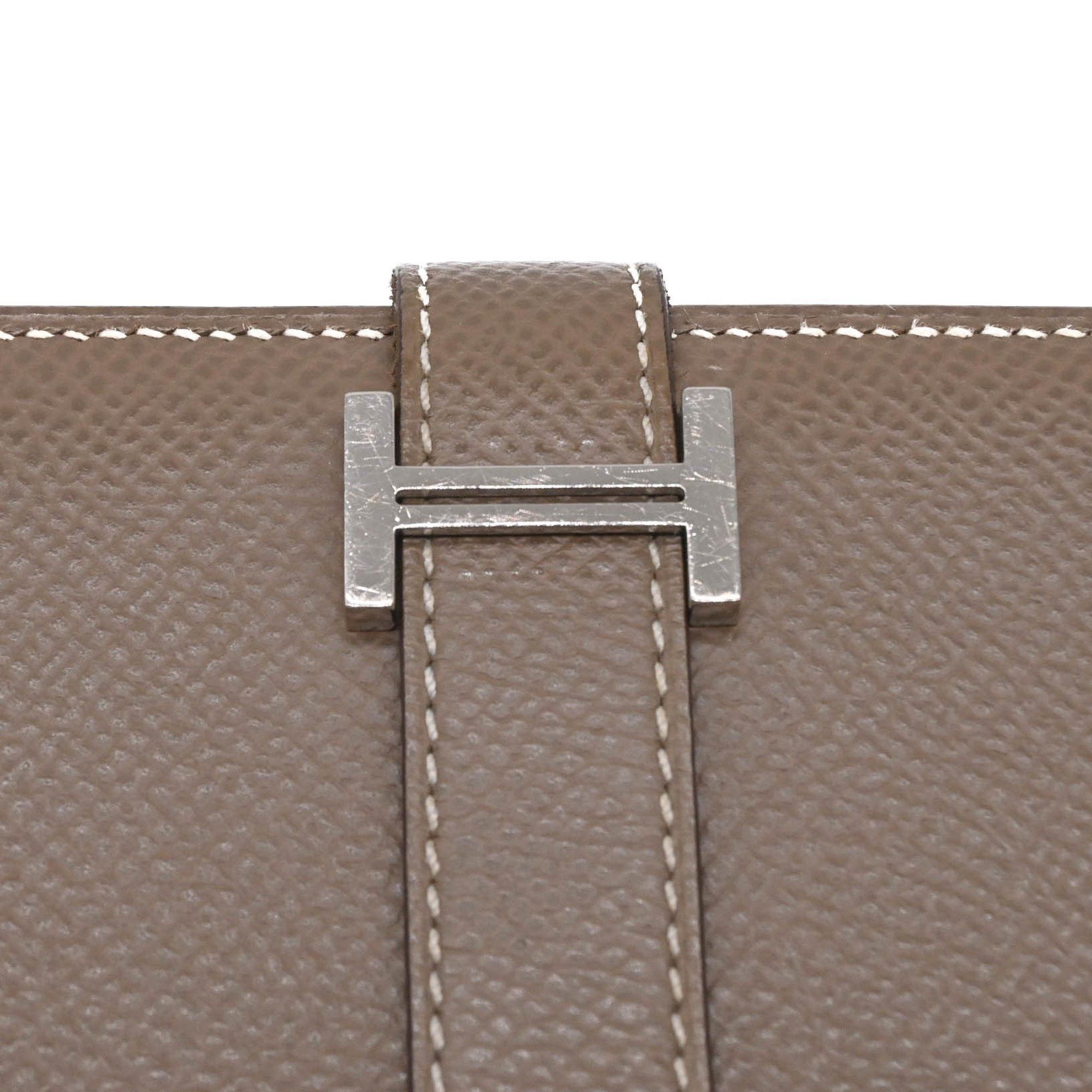 HERMES Bearn Soufflet Long Wallet Epsom Leather Etoupe #D