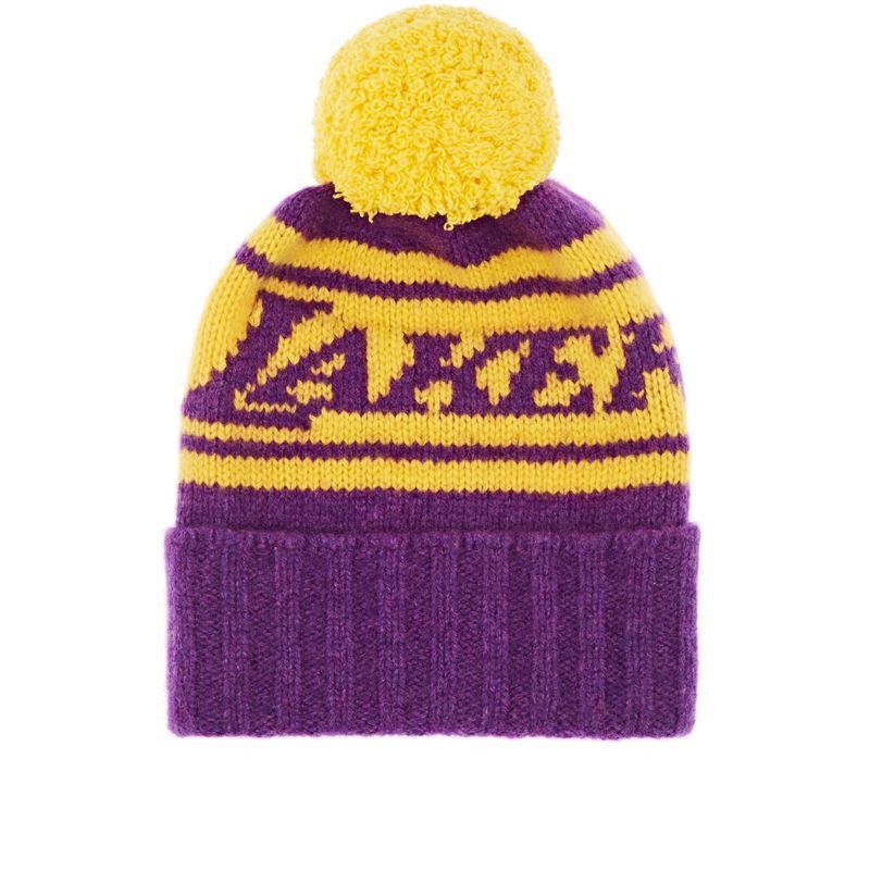 The Elder Statesman X NBA Los Angeles Lakers Pom Pom 100% Cashmere Beanie Hat BNWT