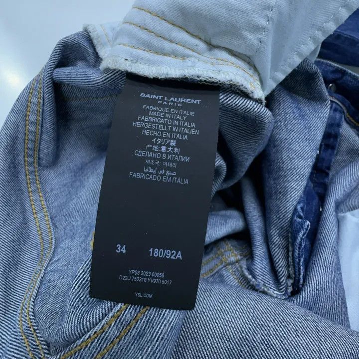 Saint Laurent Paris Saint Laurent Blue Wide-Leg Distressed Denim Pants Size US 34 / EU 50 - 4 Thumbnail