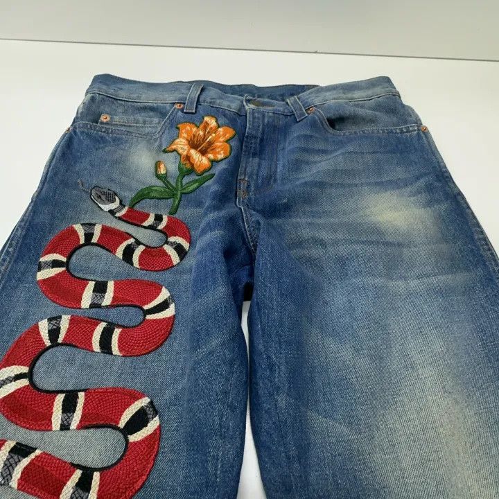 Gucci Gucci Blue Snake Flower Print Denim Pants Size 24" / US 00 / IT 34 - 8 Thumbnail