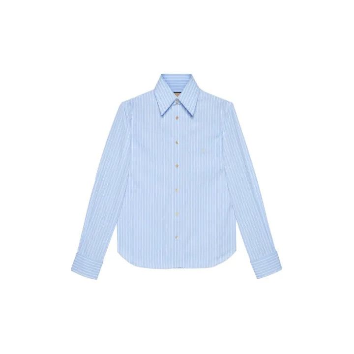 Gucci Gucci Men's Blue Striped Long Sleeve Shirt Size US M / EU 48-50 / 2 - 2 Thumbnail