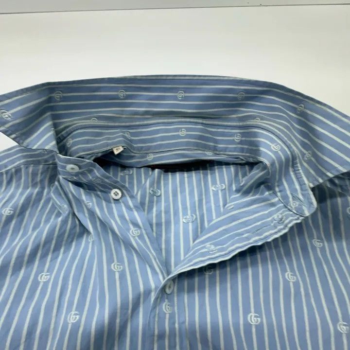 Gucci Gucci Blue Striped Cotton Shirt for Men Size US M / EU 48-50 / 2 - 7 Thumbnail