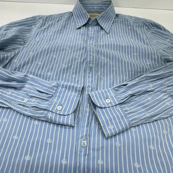Gucci Gucci Blue Striped Cotton Shirt for Men Size US M / EU 48-50 / 2 - 9 Thumbnail