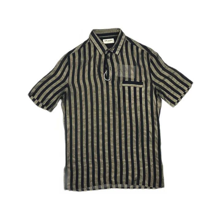 Saint Laurent Paris Yves Saint Laurent Black Gold Striped Polo Shirt Size US M / EU 48-50 / 2 - 2 Thumbnail