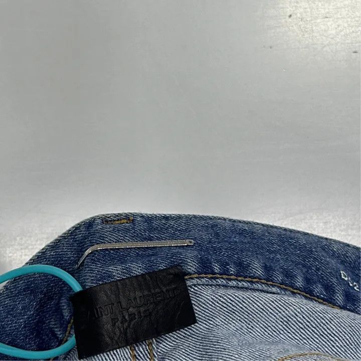 Saint Laurent Paris Saint Laurent Blue Distressed Slim Fit Jeans Size US 33 - 2 Thumbnail