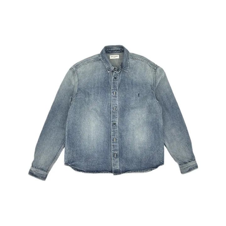 Saint Laurent Paris Saint Laurent Blue Denim Long Sleeve Shirt Size US XL / EU 56 / 4 - 2 Thumbnail
