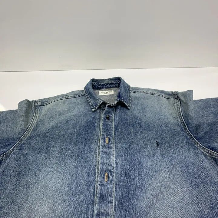 Saint Laurent Paris Saint Laurent Blue Denim Long Sleeve Shirt Size US XL / EU 56 / 4 - 7 Thumbnail