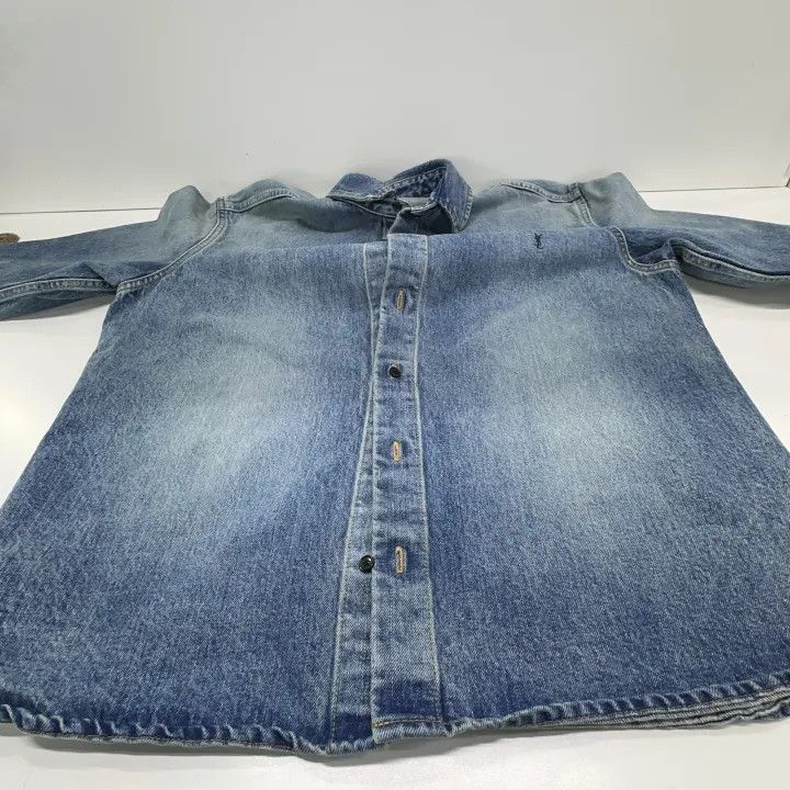 Saint Laurent Paris Saint Laurent Blue Denim Long Sleeve Shirt Size US XL / EU 56 / 4 - 8 Thumbnail