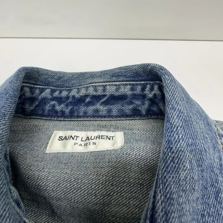 Saint Laurent Paris Saint Laurent Blue Denim Long Sleeve Shirt Size US XL / EU 56 / 4 - 4 Thumbnail