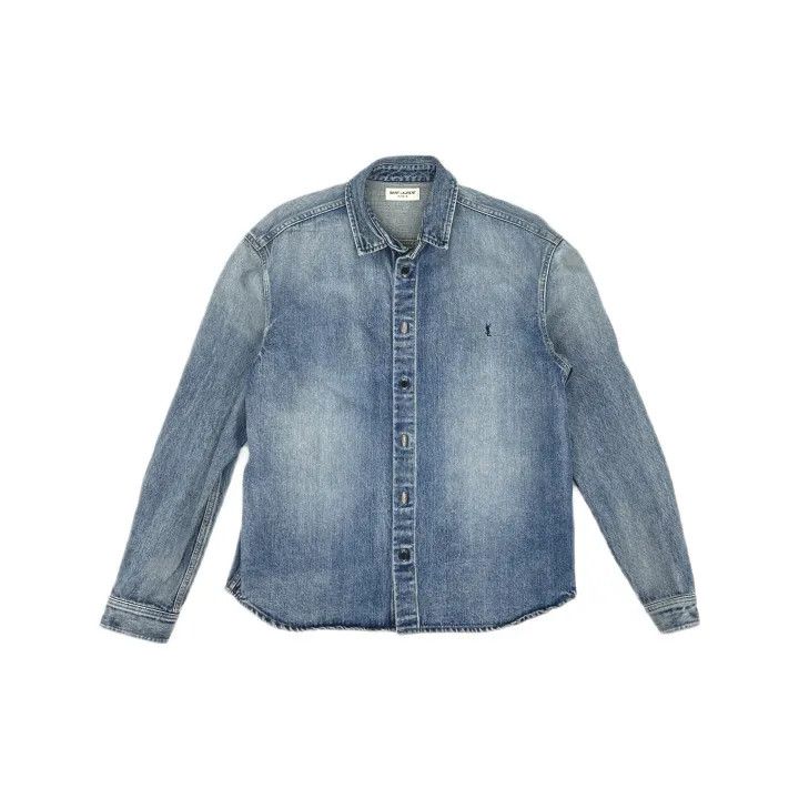 Saint Laurent Paris Saint Laurent Blue Denim Long Sleeve Shirt Size US XL / EU 56 / 4 - 2 Thumbnail