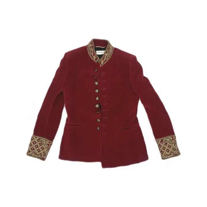 Saint Laurent Paris Saint Laurent Red Velvet Embroidered Jacket Size US S / EU 44-46 / 1 - 2 Thumbnail