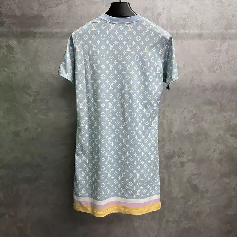 Louis Vuitton blue short-sleeve fitted dress with logo-dmc Size 36" / US 14 / IT 50 - 2 Thumbnail