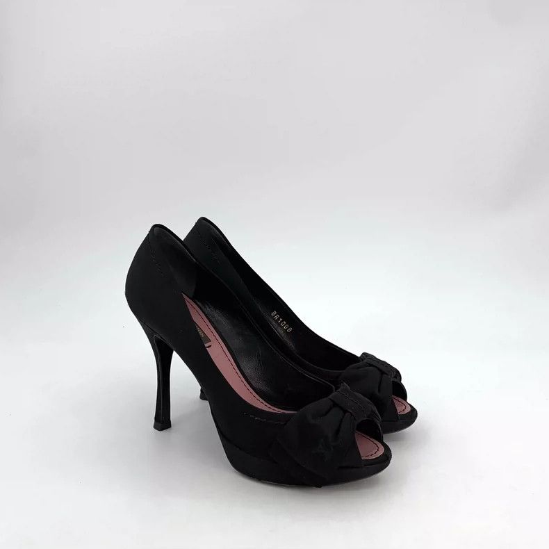 Louis Vuitton louis vuitton black bow peep-toe high heels-dmc Size US 6 / IT 36 - 2 Thumbnail