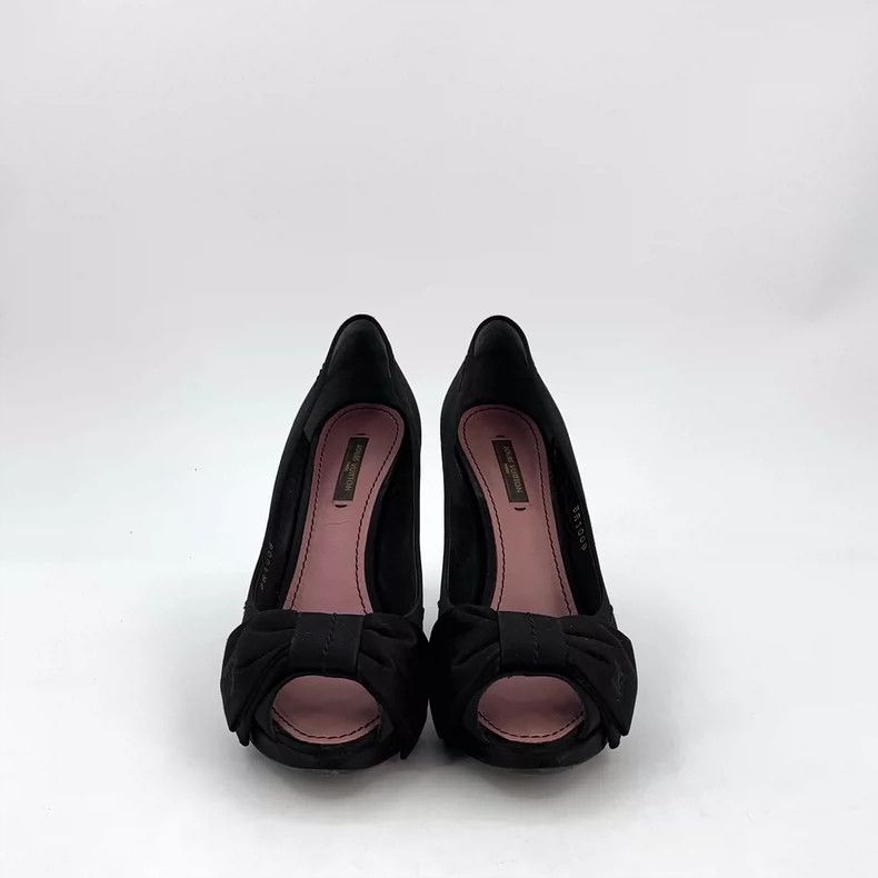 Louis Vuitton louis vuitton black bow peep-toe high heels-dmc Size US 6 / IT 36 - 3 Thumbnail