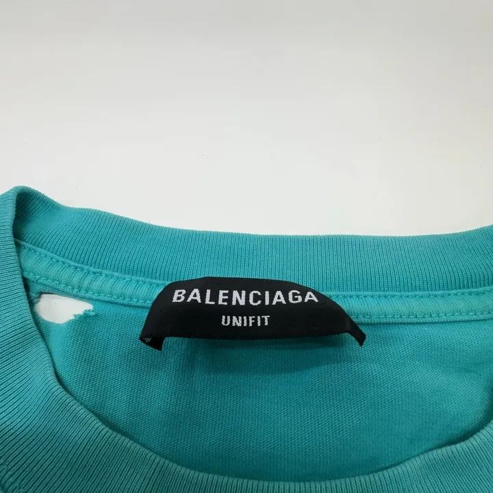 Balenciaga Balenciaga Distressed Logo T-Shirt in Aqua Green Size US XS / EU 42 / 0 - 5 Thumbnail