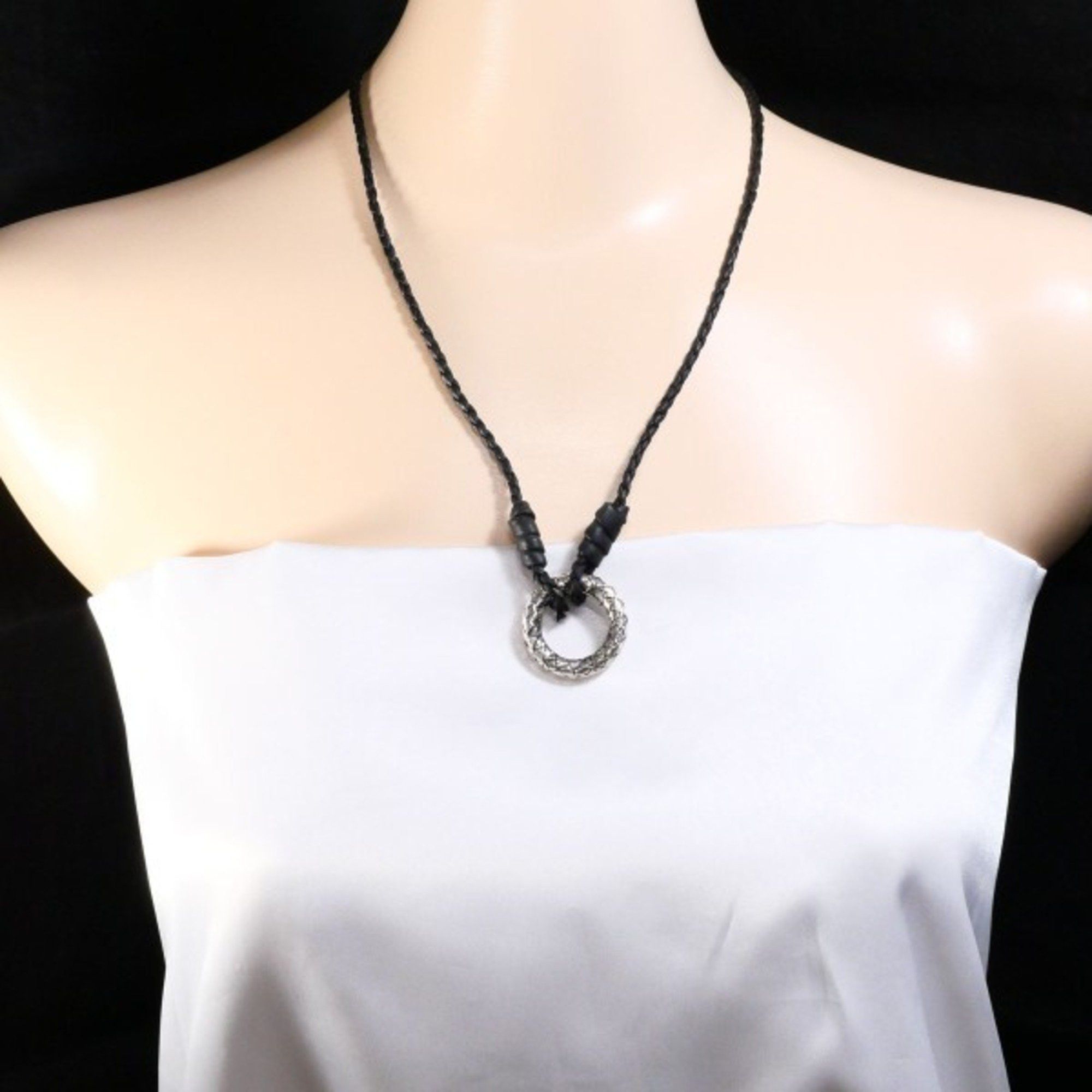 Bottega Veneta Bottega Veneta Intrecciato Circle Silver Leather Necklace Total weight approx. 16.6g 56cm Size ONE SIZE - 3 Thumbnail