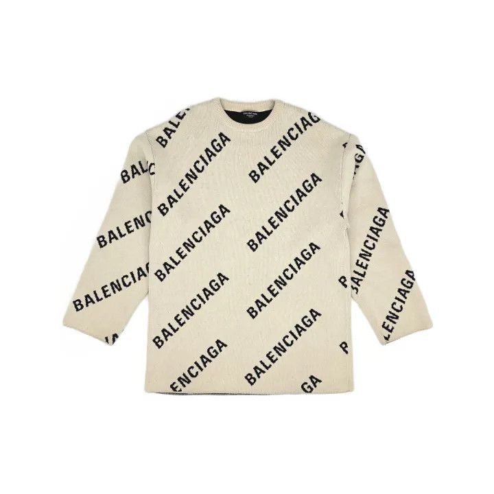 Balenciaga Balenciaga Allover Logo Cotton Knit Sweater Size US S / EU 44-46 / 1 - 2 Thumbnail