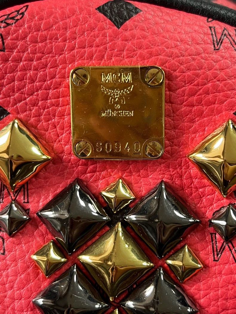 MCM MCM Red Studded Backpack with Black Accents Size ONE SIZE - 2 Thumbnail