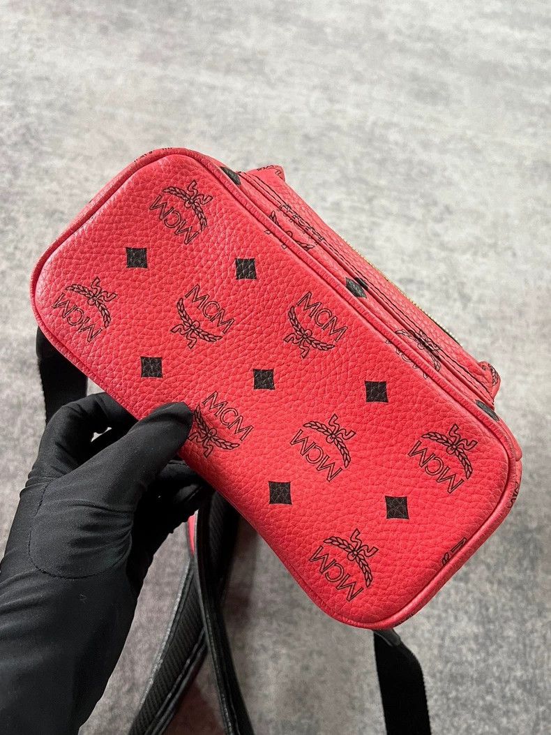 MCM MCM Red Studded Backpack with Black Accents Size ONE SIZE - 3 Thumbnail