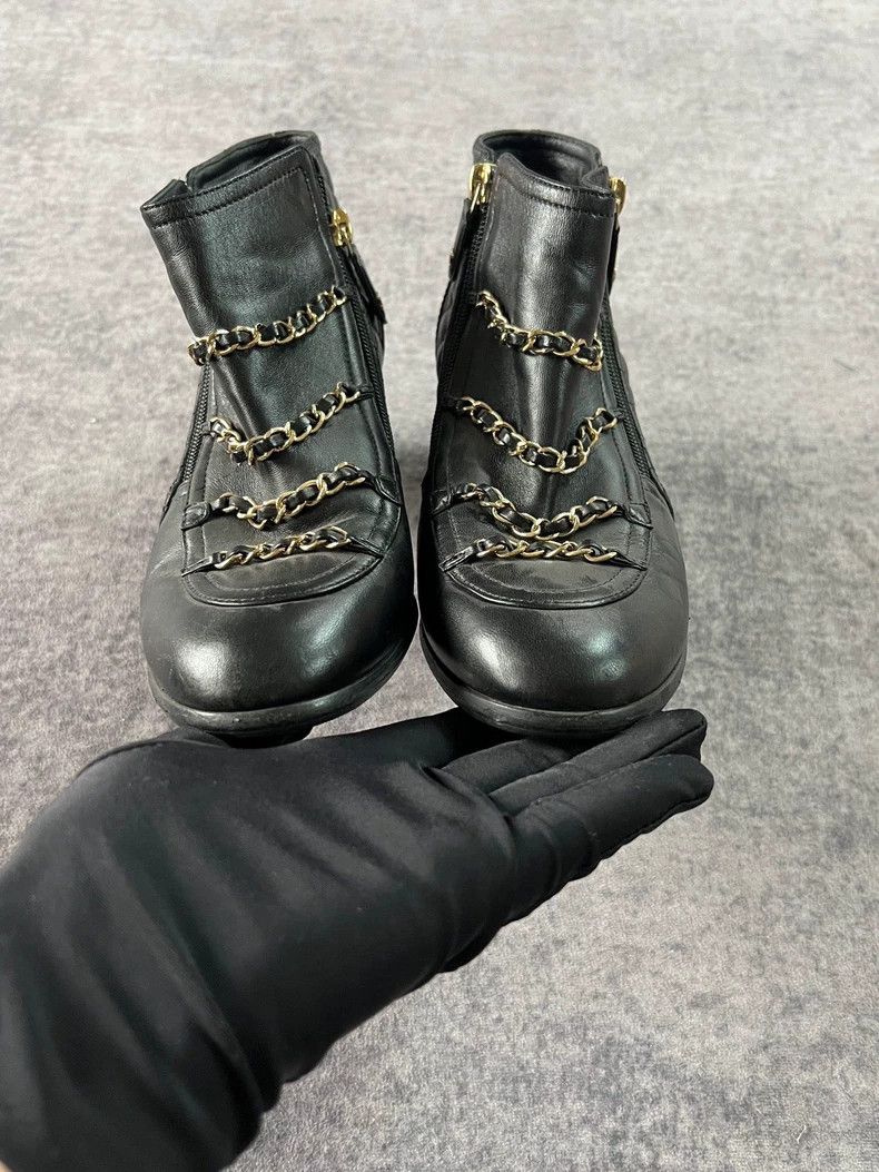 Chanel Chanel Black Gold Chain Ankle Boots Size US 7.5 / EU 40-41 - 4 Thumbnail
