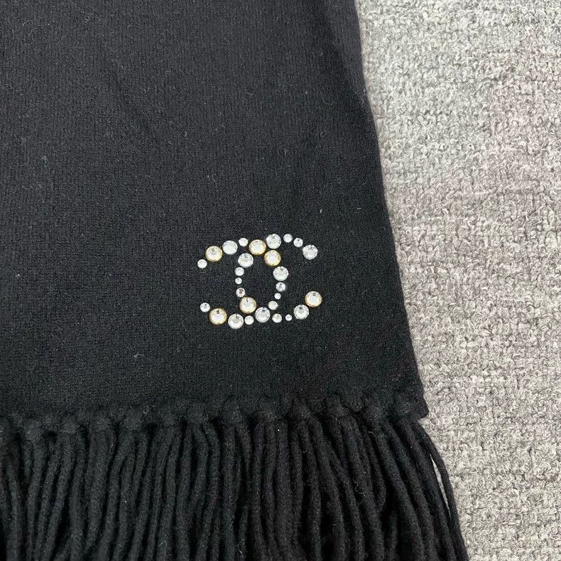 Chanel chanel black cashmere scarf with logo Size ONE SIZE - 3 Thumbnail