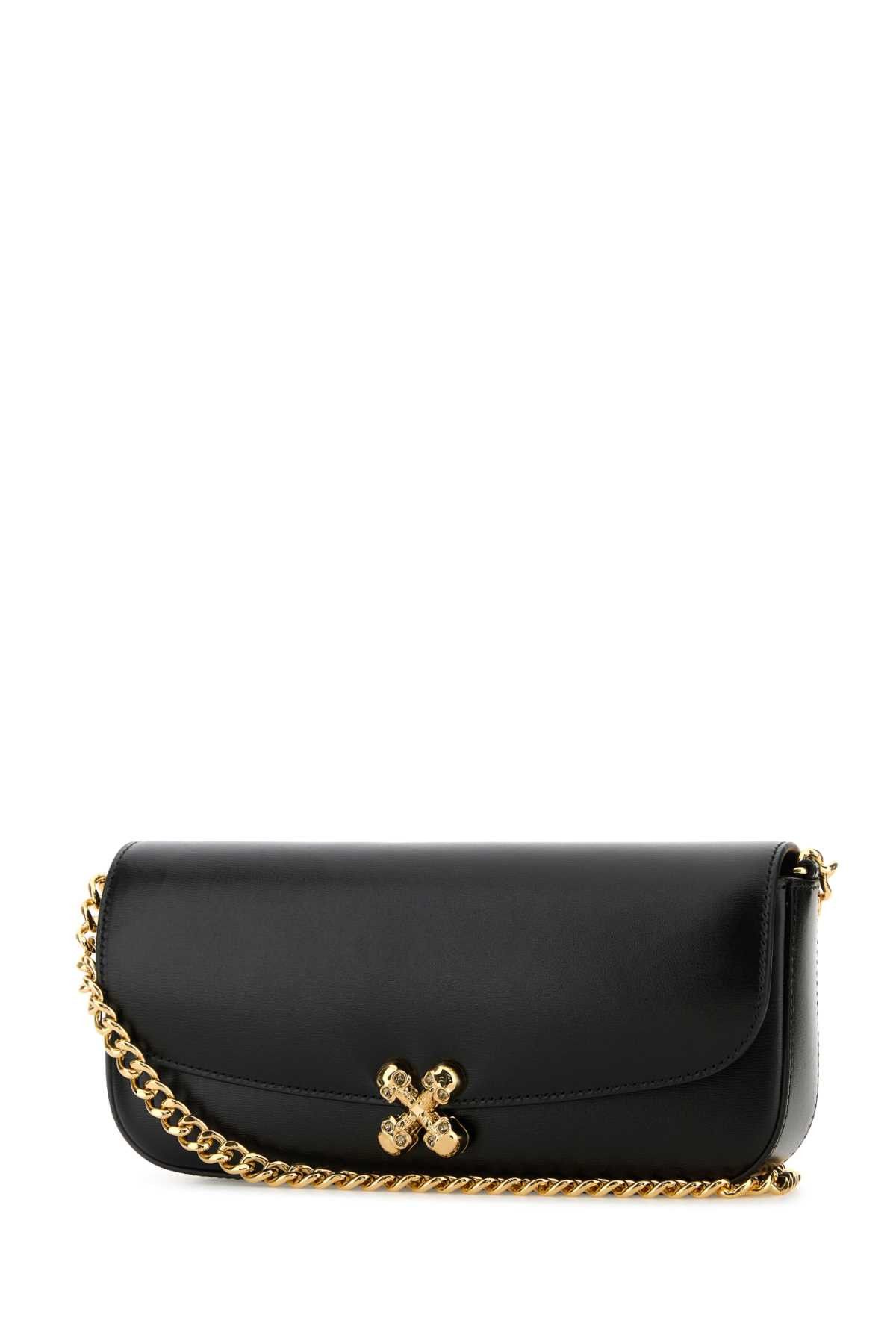 Black Leather Skull Flower Crossbody Bag