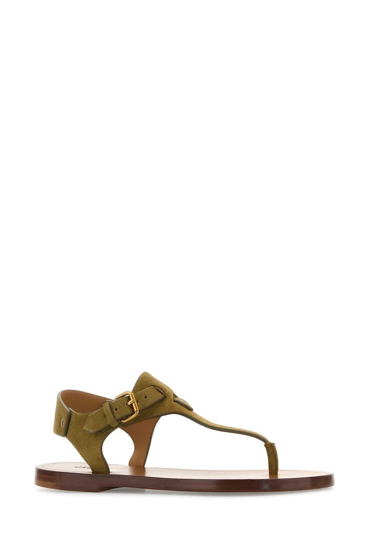 Isabel Marant Army Green Suede Thong Sandals Size US 6 / IT 36 - 2 Thumbnail