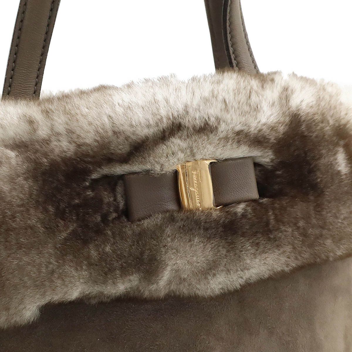 Salvatore Ferragamo Salvatore Ferragamo Salvatore Ferragamo Vara Lapin Suede Leather Handbag Natural Material Handbag Size ONE SIZE - 7 Thumbnail