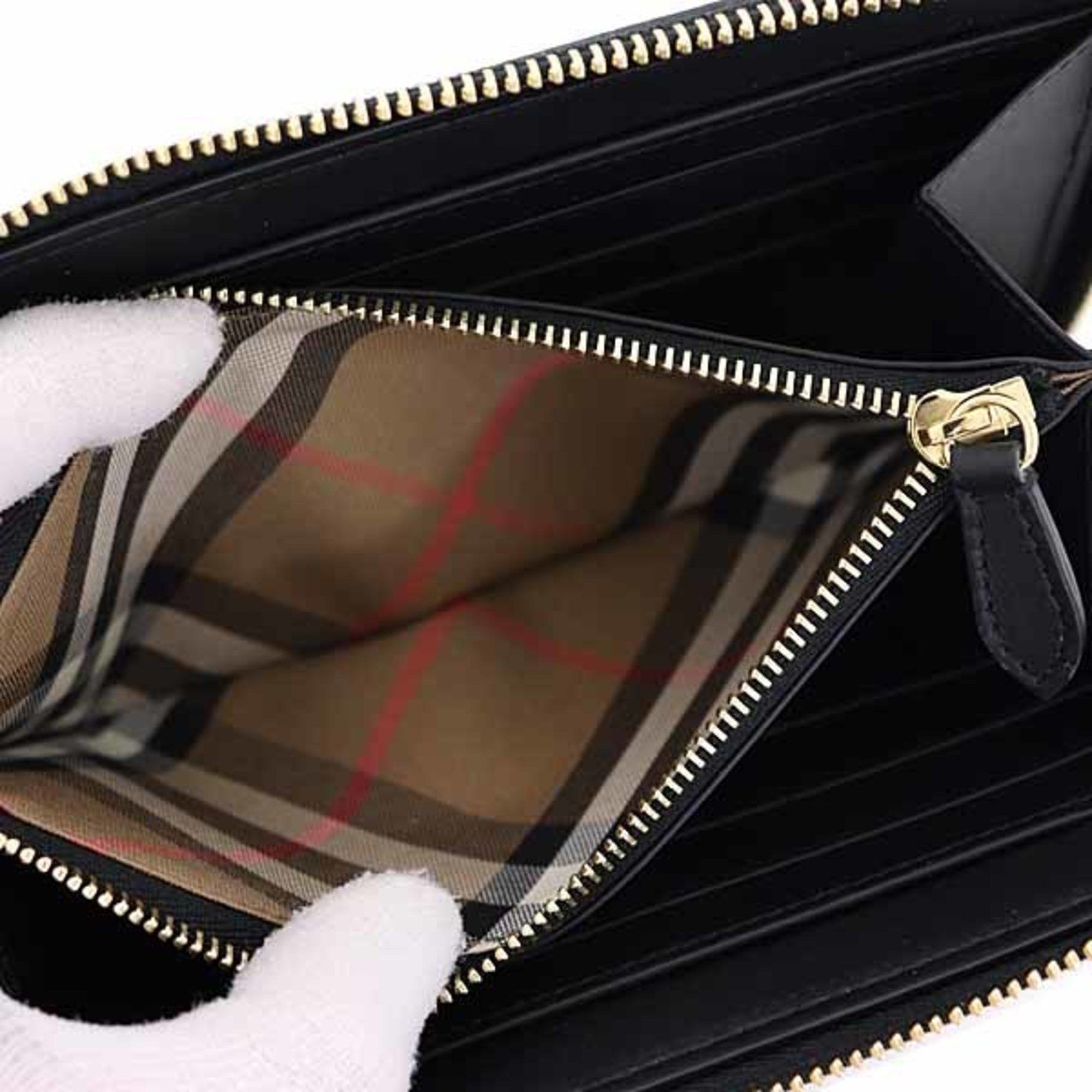 Burberry Burberry Round Long Wallet Leather 80840411 Black Check F-04678 Size ONE SIZE - 5 Thumbnail