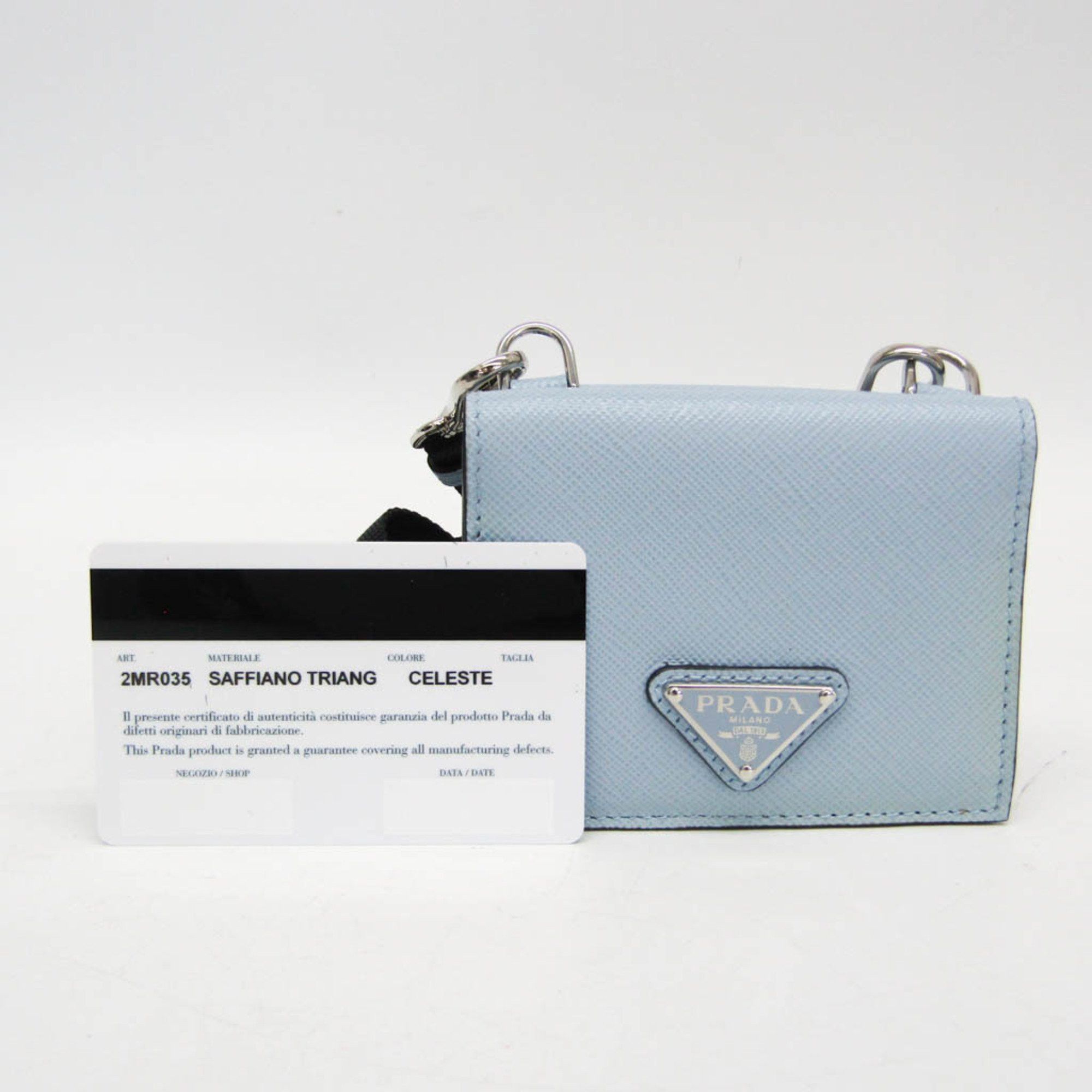 Prada Prada Saffiano Card Case With Neck Strap, Triangle Logo 2MR035 Women's Leather Coin Purse/coin Case Blue Size ONE SIZE - 2 Thumbnail