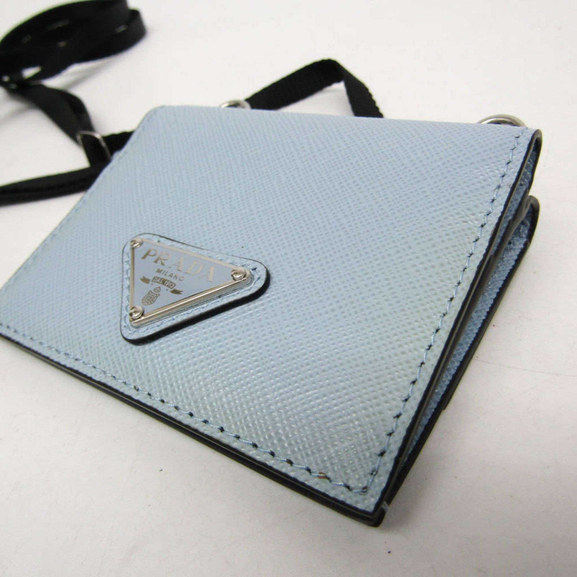 Prada Prada Saffiano Card Case With Neck Strap, Triangle Logo 2MR035 Women's Leather Coin Purse/coin Case Blue Size ONE SIZE - 7 Thumbnail