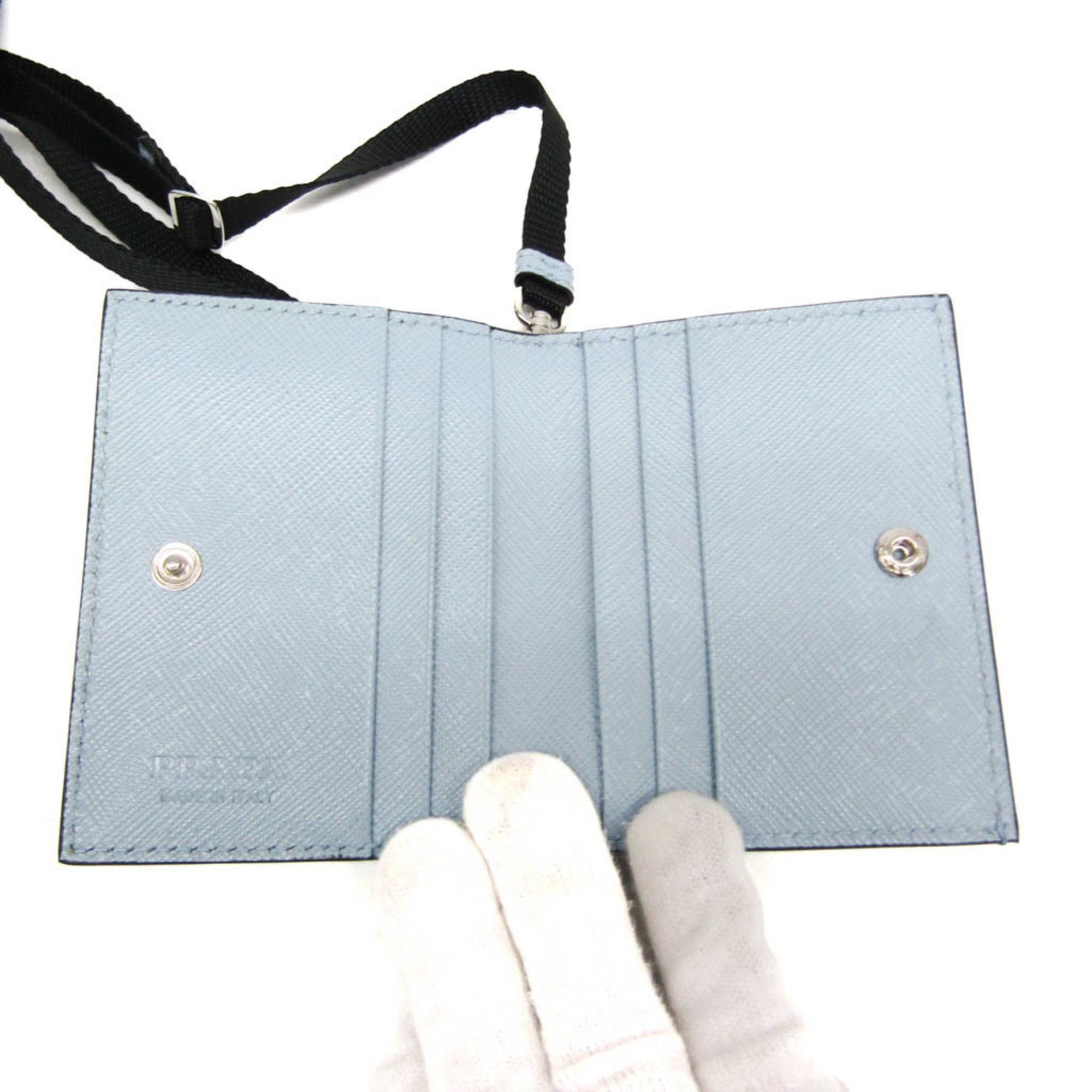 Prada Prada Saffiano Card Case With Neck Strap, Triangle Logo 2MR035 Women's Leather Coin Purse/coin Case Blue Size ONE SIZE - 4 Thumbnail