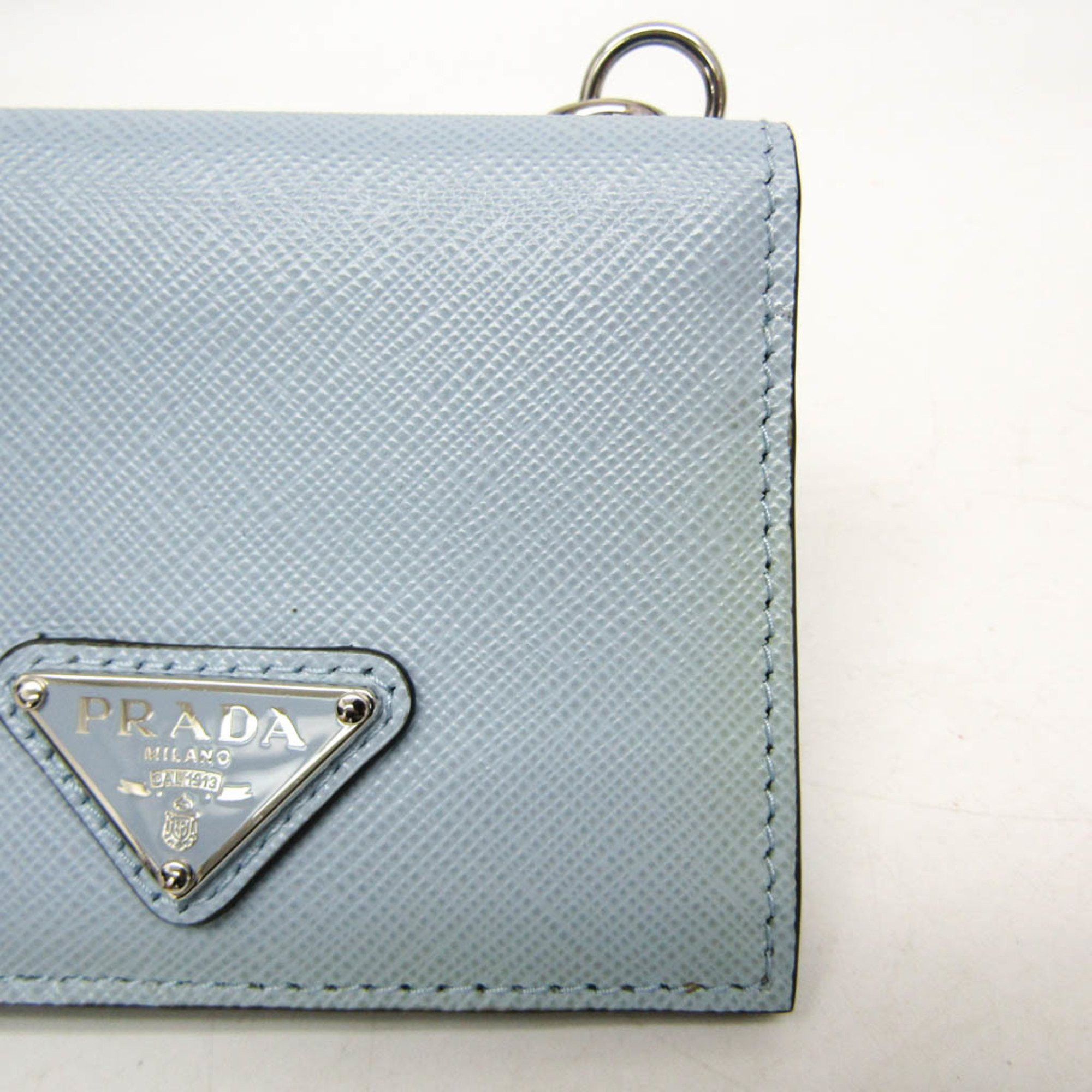 Prada Prada Saffiano Card Case With Neck Strap, Triangle Logo 2MR035 Women's Leather Coin Purse/coin Case Blue Size ONE SIZE - 6 Thumbnail