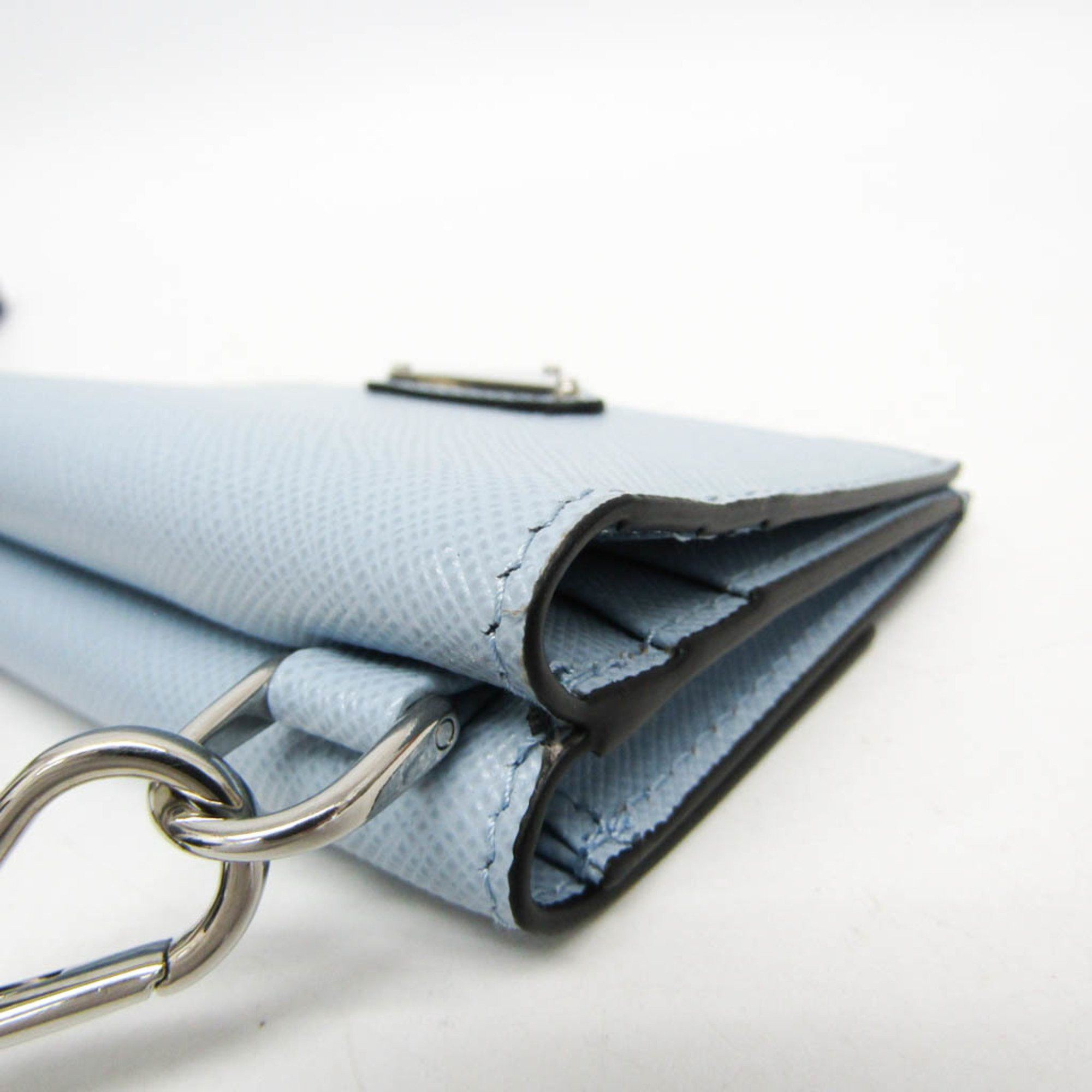 Prada Prada Saffiano Card Case With Neck Strap, Triangle Logo 2MR035 Women's Leather Coin Purse/coin Case Blue Size ONE SIZE - 8 Thumbnail